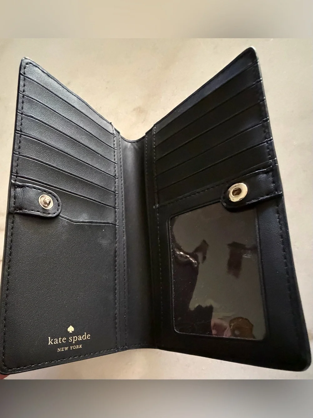 kate spade Black Saffiano Leather Card & Key Holder with Gold Logo